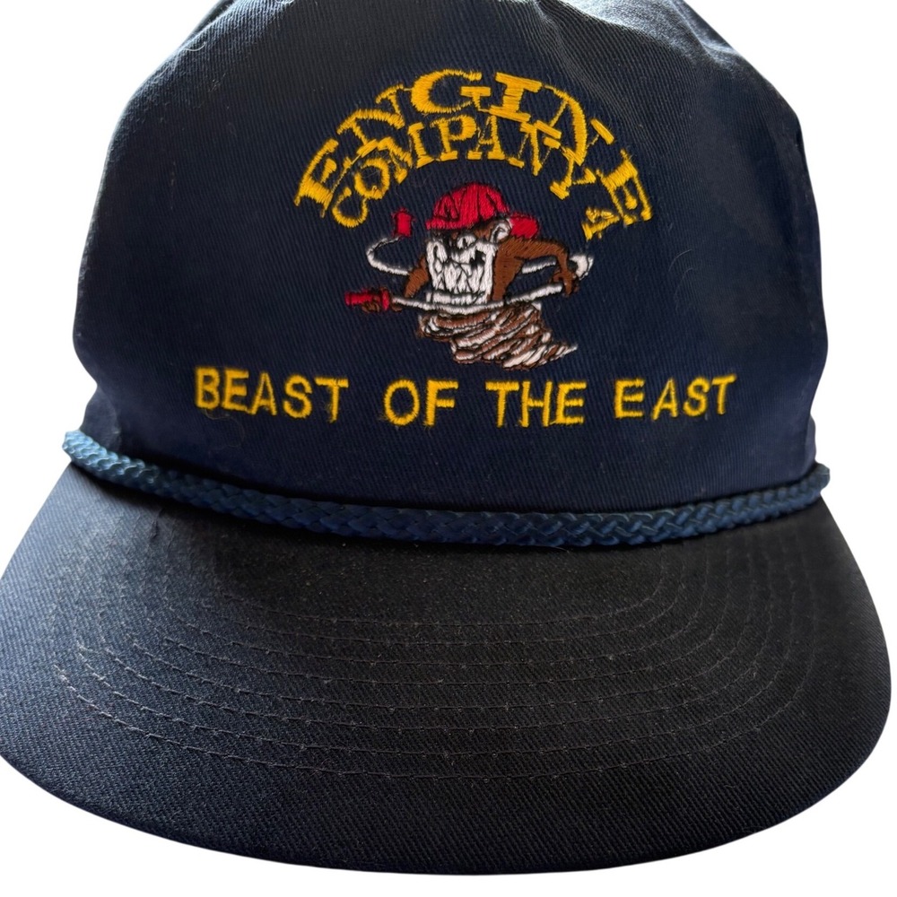 Vintage Engine Company Beast of the East Snapback Hat Navy Blue Firefighter Cap